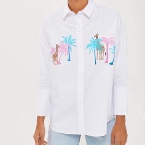 Topshop Button Up Embroidered w/Giraffes NWT